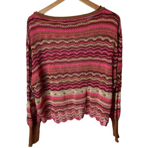 Zara Pink Multi Open Knit Long Sleeve Crop Sweater Women's Size L - Picture 2 of 4